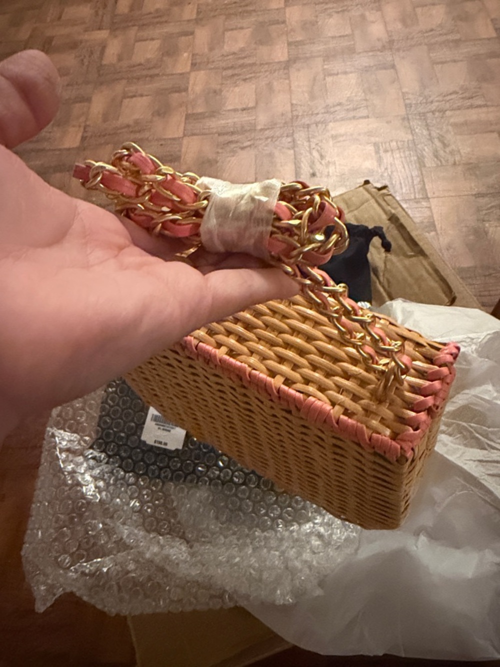 Waverly Wicker Handbag - Color Natural/Rose Pink - Picture 6 of 6